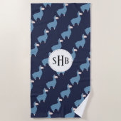 Serviette De Plage Llamas Bleues mignonnes avec initiales (Devant)