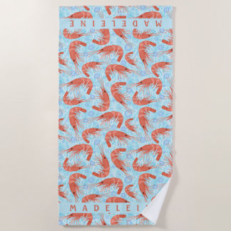 Serviette De Plage L'océan de corail de crevette rose de crevette
