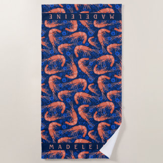 Serviette De Plage L'océan de corail de crevette rose de crevette