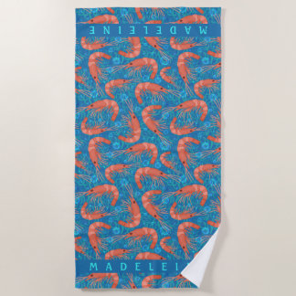 Serviette De Plage L'océan de corail de crevette rose de crevette