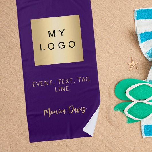 Serviette De Plage Logo commercial de signature de nom pourpre
