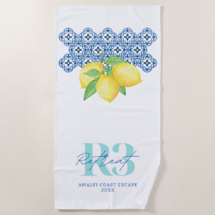 Serviette De Plage Logo de carreau méditerranéen au citron à l'aquare