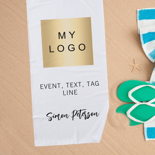 Serviette De Plage Logo d'entreprise de signature de nom blanc noir