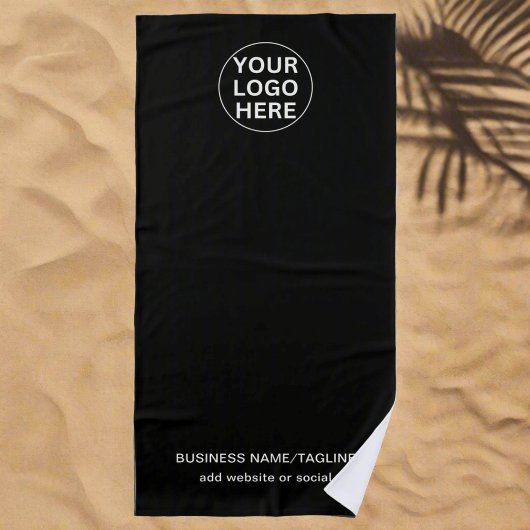 Serviette De Plage Logo d'entreprise et de texte personnalisés noir e