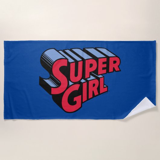 Serviette De Plage Logo du nom empilé de la superfille rouge et bleue (Devant)