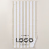 Serviette De Plage Logo en rayure classique beige et blanc (Devant)