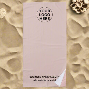 Serviette De Plage Logo et texte promotionnels Blush Pink Business