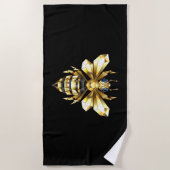 Serviette De Plage Logo Faux Gold Foil Bee Polygonal sur Noir (Devant)