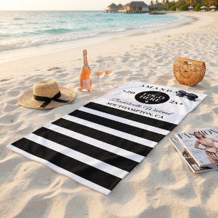 Serviette De Plage Logo Minimaliste Noir et Blanc pour Week-end de Ba