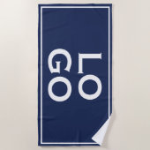 Serviette De Plage Logo personnalisé avec cadre sur bleu marine (Devant)