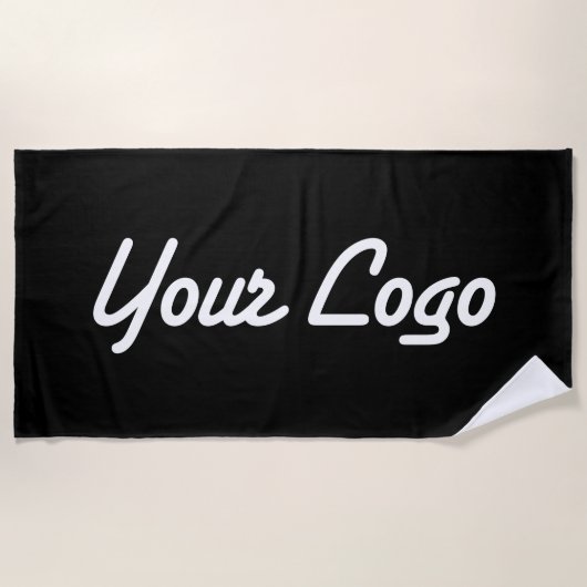 Serviette De Plage Logo remplaçable Ajouter votre propre logo | Noir (Devant)