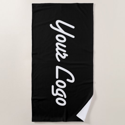 Serviette De Plage Logo remplaçable Ajouter votre propre logo | Noir (Devant)