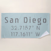 Serviette De Plage longitude et latitude de San Diego (Devant)