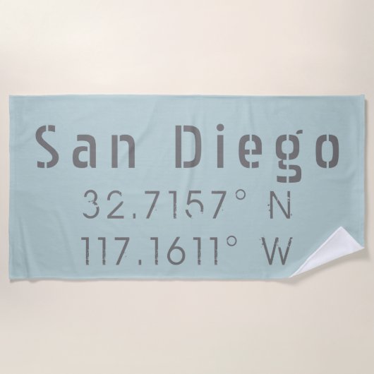 Serviette De Plage longitude et latitude de San Diego (Devant)