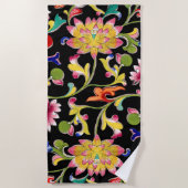 Serviette De Plage Lotus Fleurs et Vins (Devant)