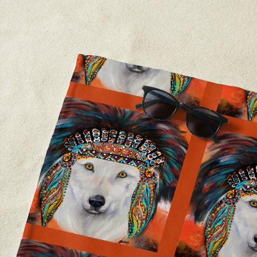 Serviette De Plage Loup Blanc (En situation)