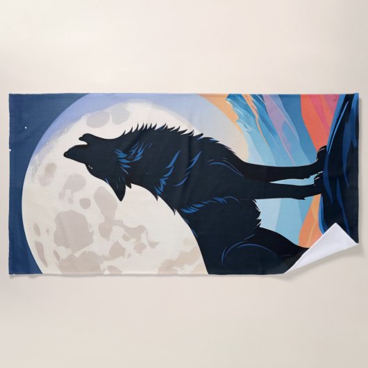 Serviette De Plage Loup hurlant Sur La Lune (Devant)