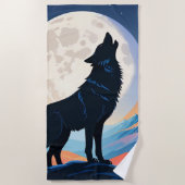 Serviette De Plage Loup hurlant Sur La Lune (Devant)