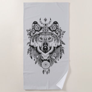 Serviette De Plage Loup tribal indien