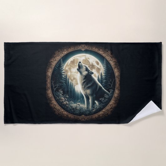 Serviette De Plage Loup vintage et lune classique (Devant)