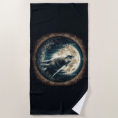 Serviette De Plage Loup vintage et lune classique (Devant)