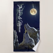 Serviette De Plage Loups gris sous une Pleine lune (Devant)