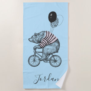Serviette De Plage L'ours de bicyclette de ballon   ajoutent votre