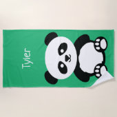 Serviette De Plage L'ours panda Kawaii personnalisé badine le vert (Devant)