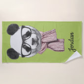 Serviette De Plage L'ours panda prêt d'hiver | ajoutent votre nom (Devant)