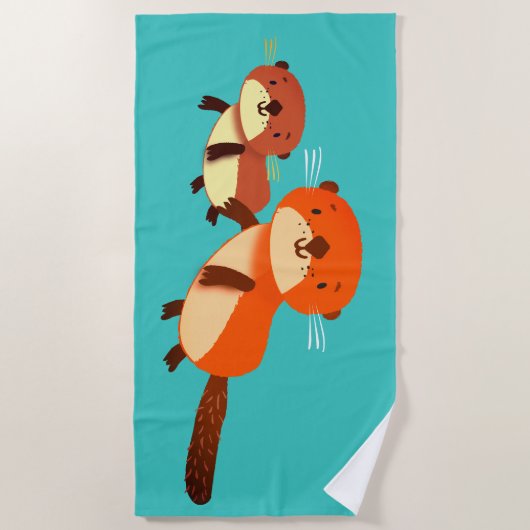 Serviette De Plage Loutres nageant (Devant)