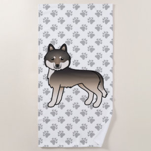 Serviette De Plage Louveteau gris foncé Husky sibérien Chien de dessi