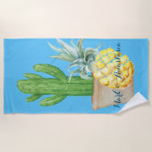 Serviette De Plage Love Blue Pineapple and Cactus (Devant)