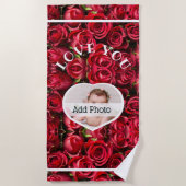 Serviette De Plage Love You Heart Photo Red Roses Modern Script migno (Devant)