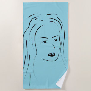 Serviette De Plage Loyal Black Line Art Femme Visage Digital Handraw