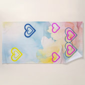 Serviette De Plage Lumière et Coeurs Bleus (Devant)