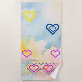 Serviette De Plage Lumière et Coeurs Bleus (Devant)