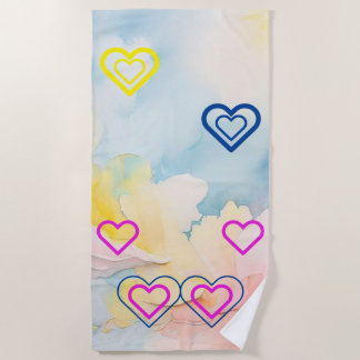 Serviette De Plage Lumière et Coeurs Bleus