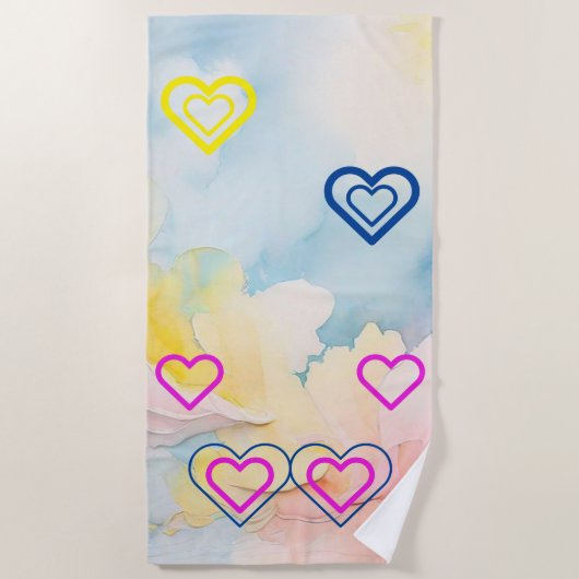 Serviette De Plage Lumière et Coeurs Bleus (Devant)
