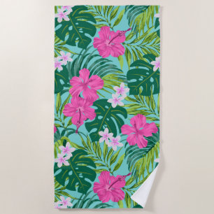 Serviette De Plage Luna Hibiscus Garden Hawaiian - Rose et Turq