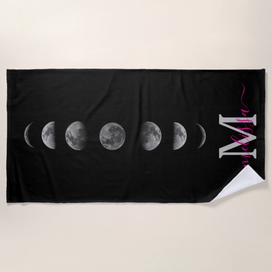 Serviette De Plage Lunar Moon Phases | Celestial Personalized Name (Devant)