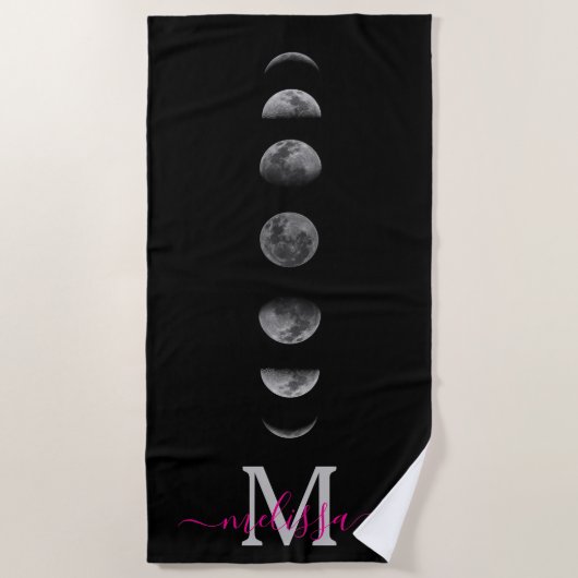 Serviette De Plage Lunar Moon Phases | Celestial Personalized Name (Devant)