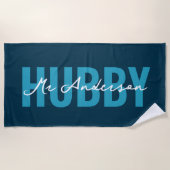 Serviette De Plage Lune de miel du Monogramme bleu Hubby (Devant)