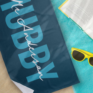 Serviette De Plage Lune de miel du Monogramme bleu Hubby