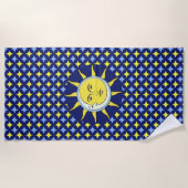 Serviette De Plage Lune et soleil sur Motif bleu et jaune étoile (Devant)