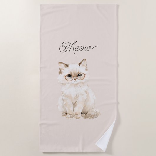 Serviette De Plage Lunettes de chat blanc crème (Devant)