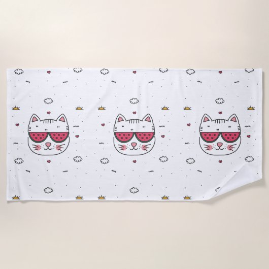 Serviette De Plage Lunettes de pastèque de chat blanc amusantes (Devant)