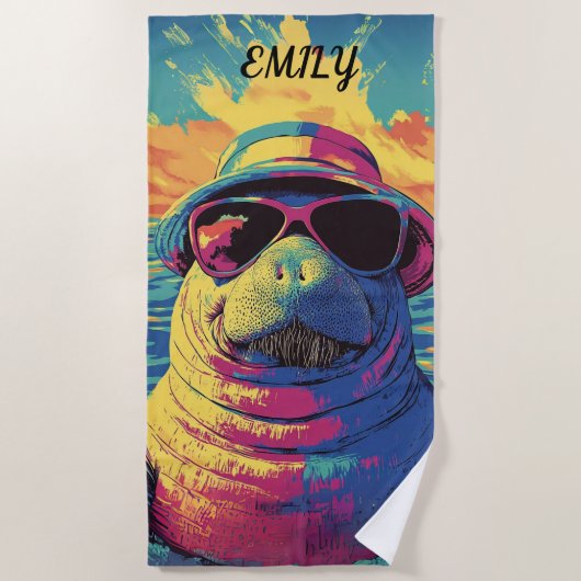 Serviette De Plage Lunettes de soleil Manatee Casquette Bright Beach (Devant)