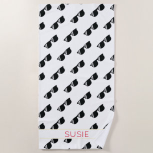 Serviette De Plage Lunettes de soleil Motif NOM École Couleurs Grad F