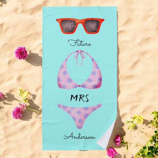 Serviette De Plage Lunettes de soleil turquoise en bikini Future Mrs