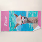 Serviette De Plage Lunettes rouges Cute Alpaca Personnalisez le messa (Devant)